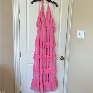 Layered with Love Pink Ruffled Halter Maxi Dress